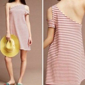 Maeve Marketa Red Stripe One Shoulder Dress Anthro